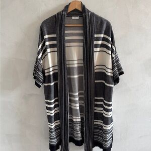 Vince - Black and White Long Cardigan Sweater with Bold Stripes - Size S